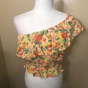 AEO Yellow Floral One Shoulder Crop Top NWT
